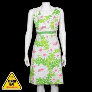 Vtg 60s Tizzie Gregg Draddy Mod Go-go Dress White Green size jr 6 or XS - 049